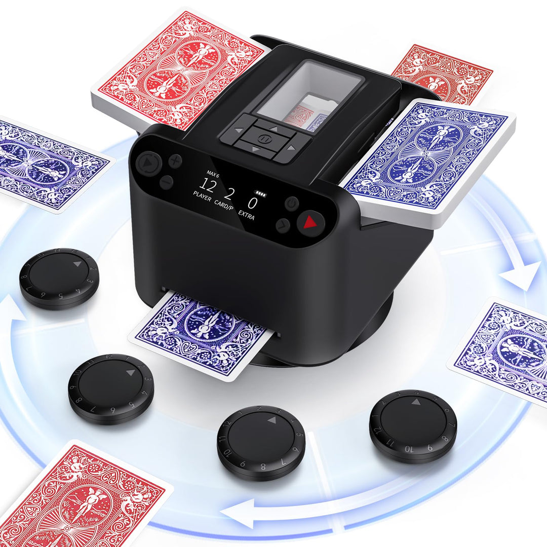 Automatischer Kartenmischer und Dealer 2-in-1, 2 Deck 360° Rotierende Dealing-Maschine für 12 Spiele