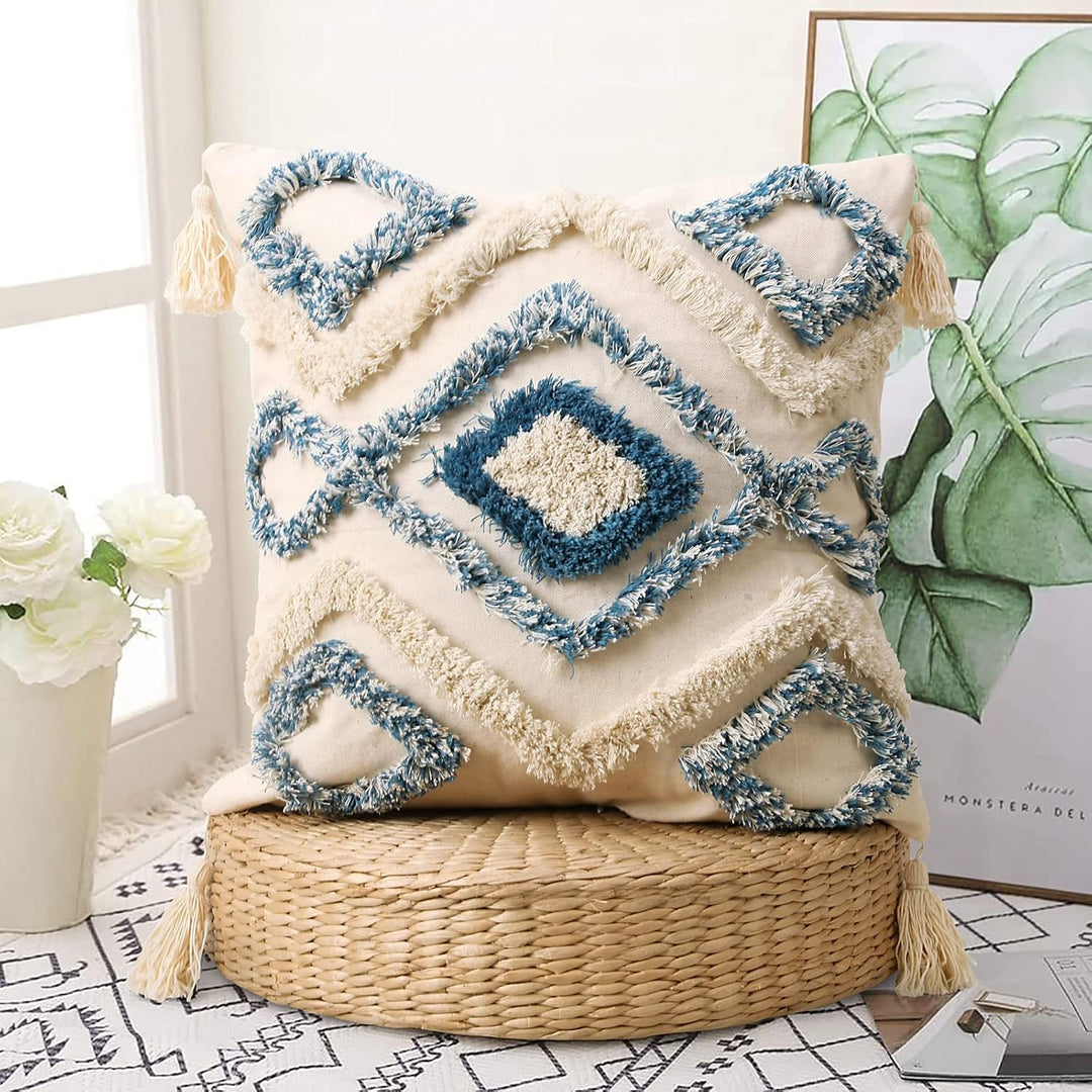 Jasen Dekorativer Boho-Kissenbezug, gewebt, getuftet, mit Quasten, Bohemia-Kissenbezüge für Couch, S