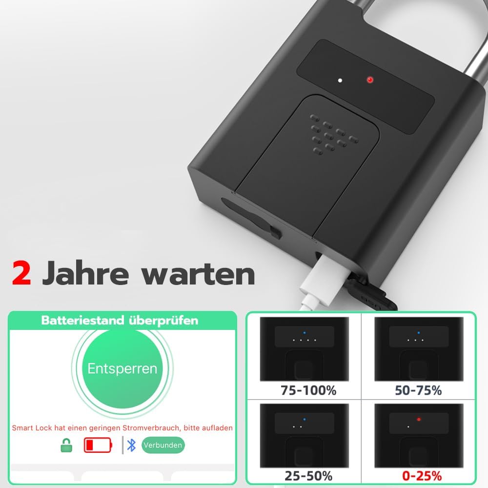 Vorhängeschloss mit Schlüssel eLinkSmart Fingerabdruck Vorhängeschloss wasserdicht stossfest mit App