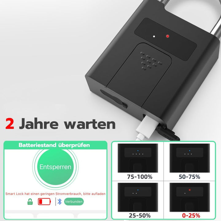 Vorhängeschloss mit Schlüssel eLinkSmart Fingerabdruck Vorhängeschloss wasserdicht stossfest mit App