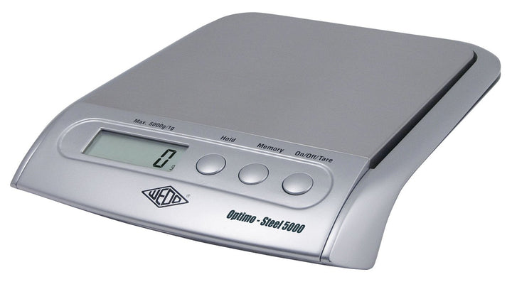 Wedo 485154 Elektronische Universalwaage Optimo Steel 5000 (mit Wiegeteller, aus rostfreiem Edelstah