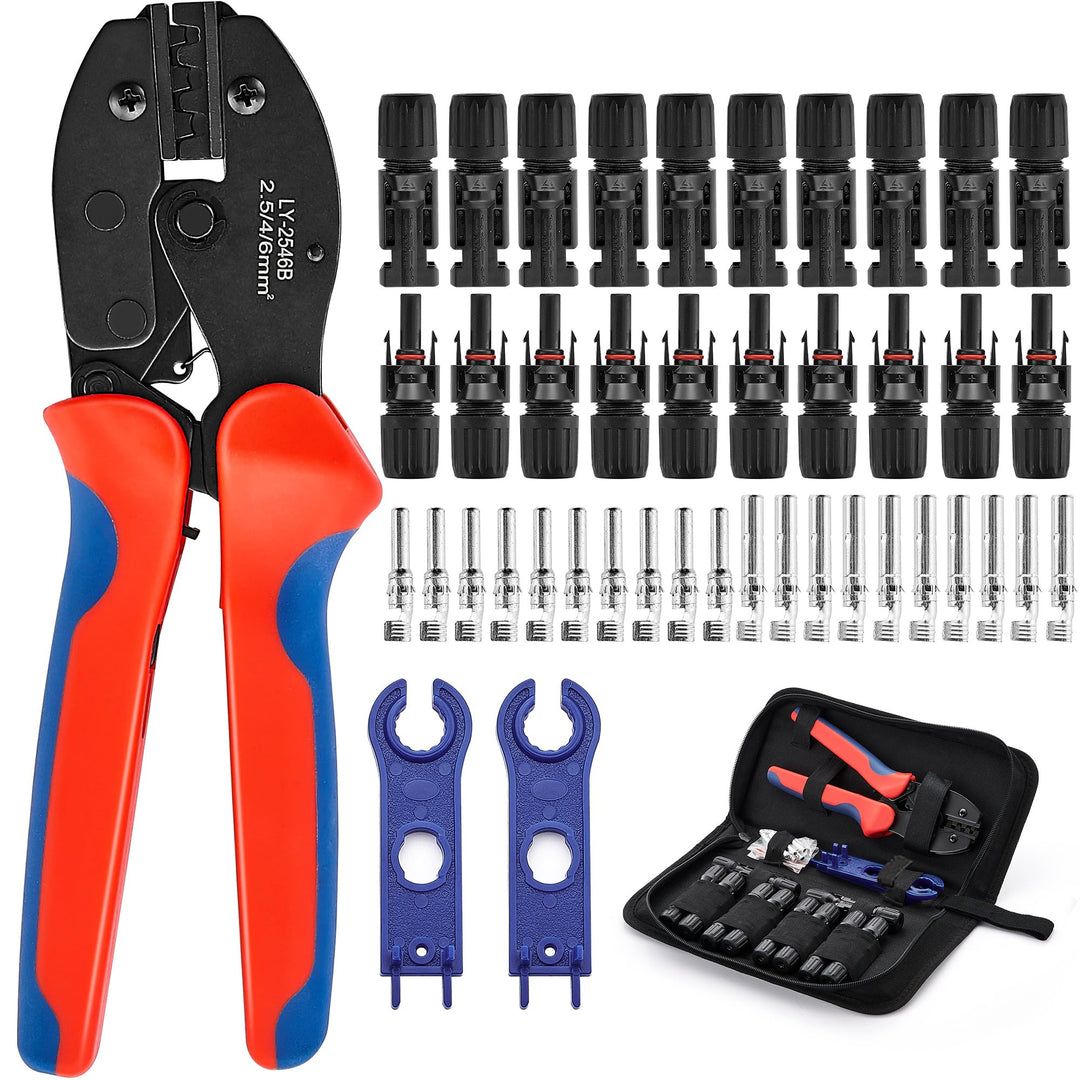 Solar Crimpzange Set für 2.5/4/6mm² Solarpanel PV Kabel, 10 Paar Kabelstecker, 10 Paar Männlich/Weib