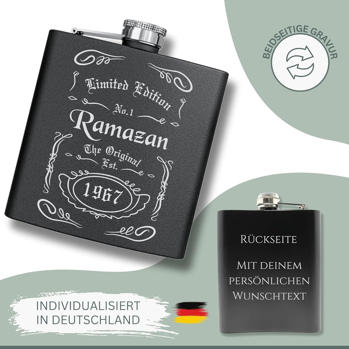 Personalisierter Flachmann Set Mit Gravur - Geschenkidee für Hochzeit und Männer - Edelstahl Flachma