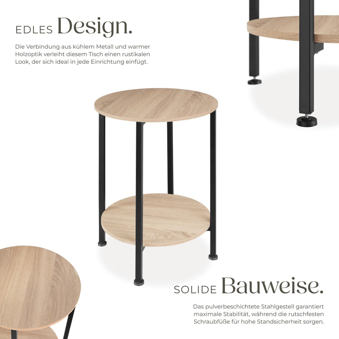 tectake Beistelltisch rund aus Holz und Metall, Industrie-Design, Couchtisch mit 2 Ablagen, für Wohn