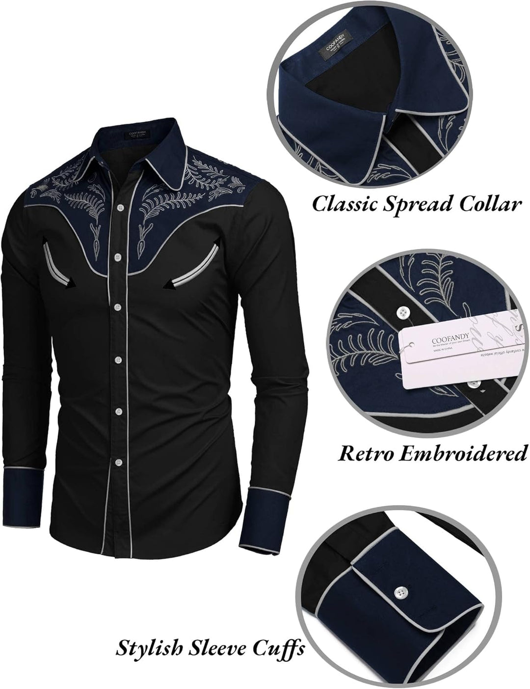 COOFANDY Herren Hemd mit Button-Down-Kragen Gross und kräftig M Baumwolle - Schwarz