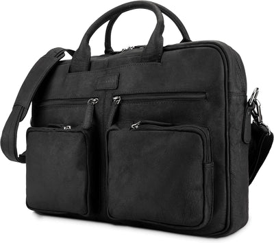 LEABAGS Leder Aktentasche Herren & Damen I Echtleder Laptoptasche bis 15 Zoll I Umhängetasche mit Sc