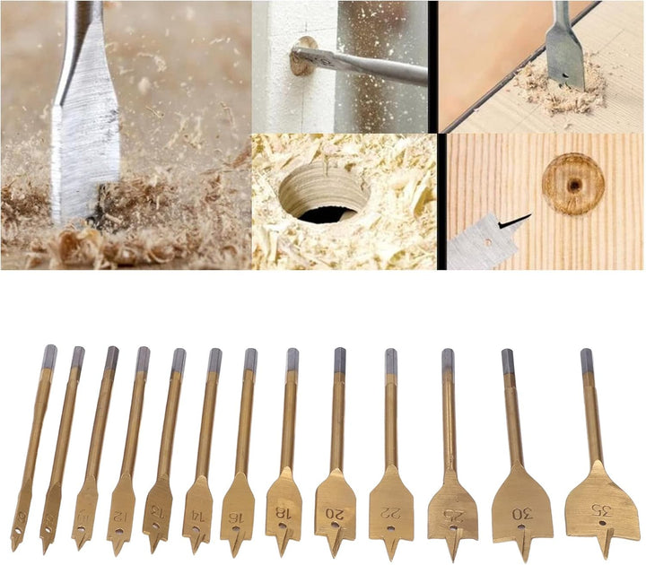 Flachbohrer-Set für Holzbearbeitung, Hartstahl, 6,35 mm (1/4 Zoll), Sechskantschaft, Spatenbohrer, L