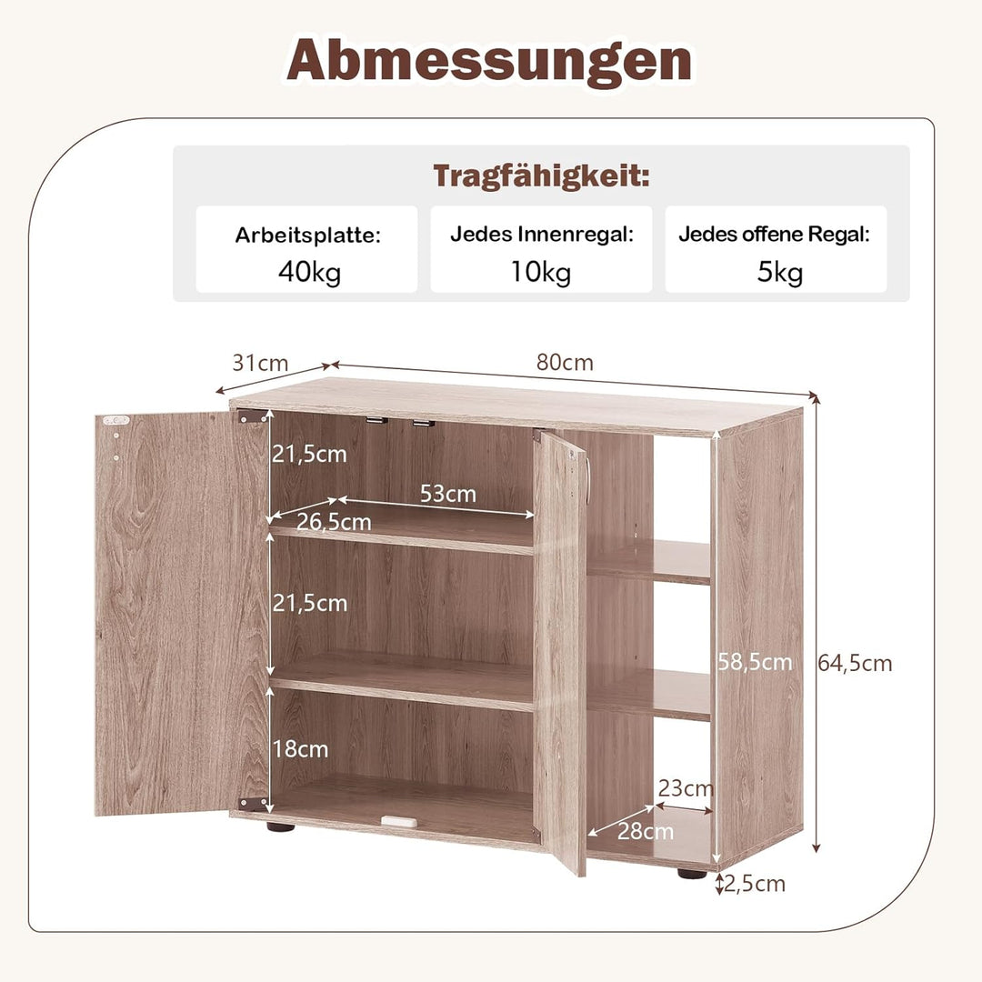 COSTWAY Schuhschrank, Schuhregal mit 2 Türen, verstellbaren offenen Regalen, Schuhkommode, Schuhaufb