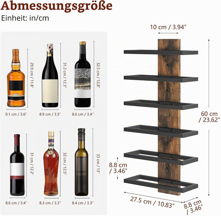 FAVOOSTY Weinregal Wand, Flaschenhalter, Flaschenregal mit 6 Ebenen 2 Set, Metall Weinregal Hängend