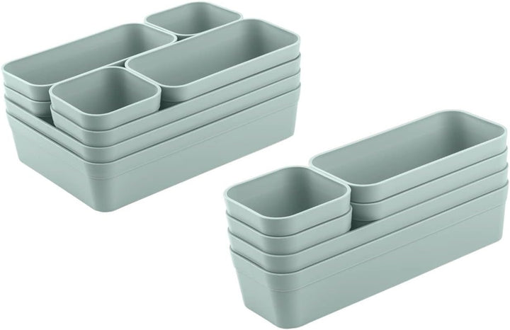 1x Schubladen-Organizer Set Aufbewahrungs-Box Einteiler verstellbar pastell-grün Set-pastellgrün, Se