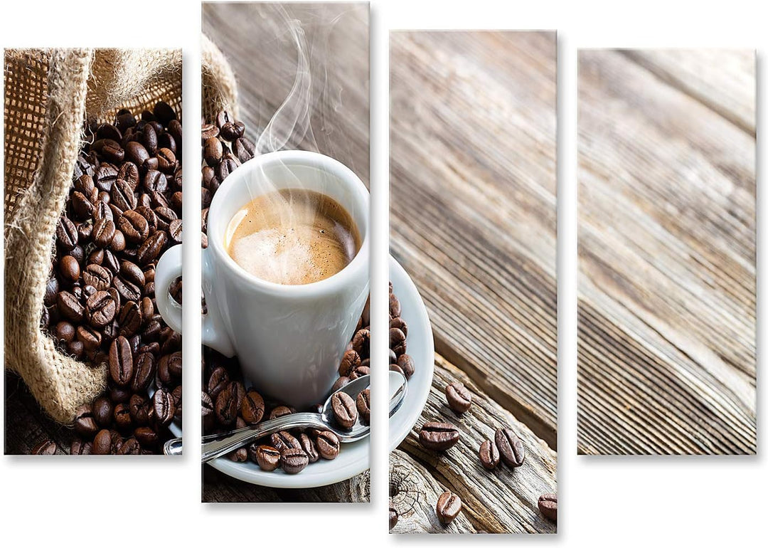 islandburner Bild auf Leinwand Espresso Kaffeetasse Mit Bohnen Auf Vintage Tisch Bilder Wandbilder P