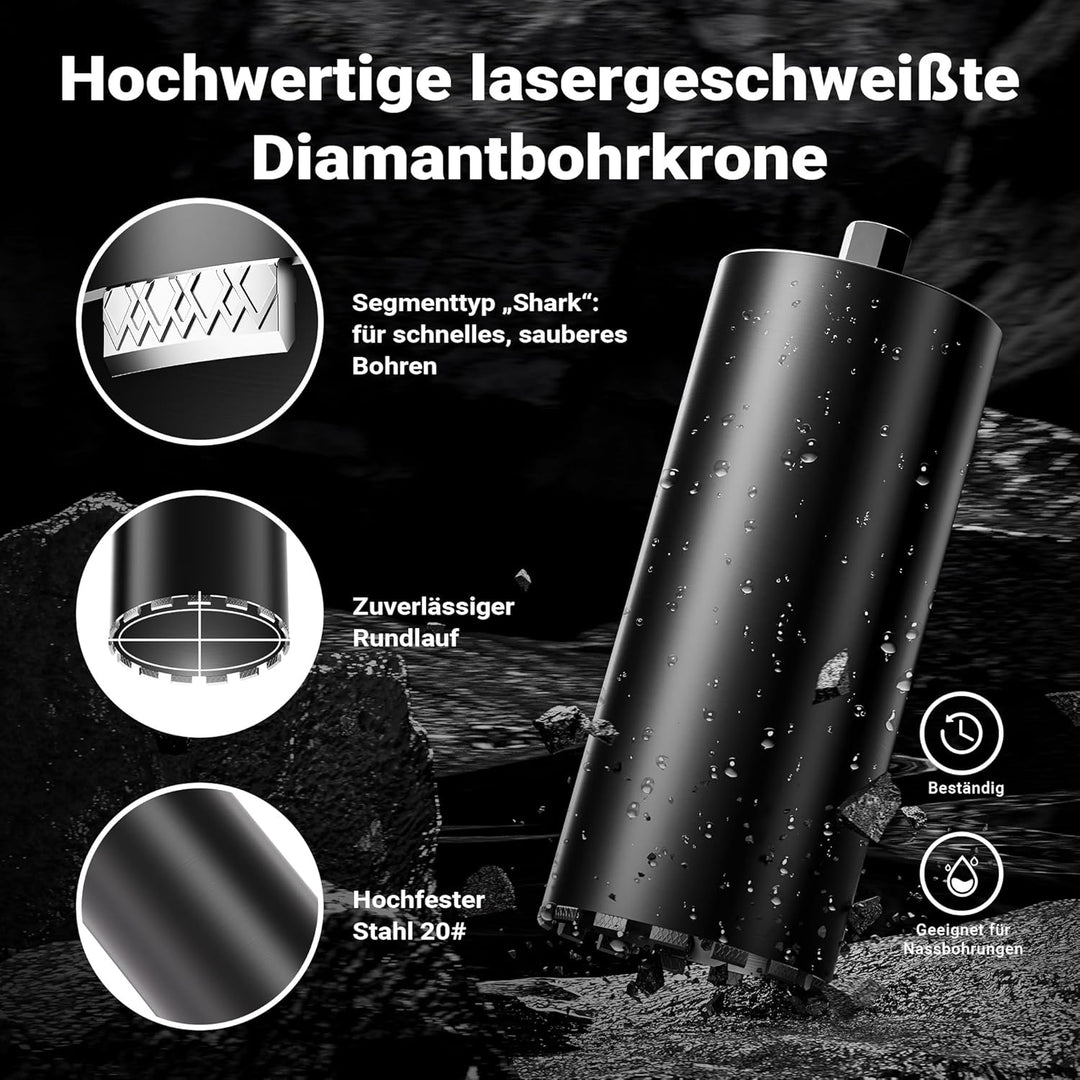 Wiltec Diamantbohrkrone Typ 2 (Mesh) Ø 200 mm, Bohrkrone 450 mm, 1¼ UNC Nassbohrkrone, Diamantbohrer