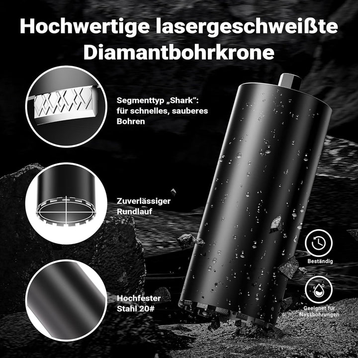 Wiltec Diamantbohrkrone Typ 2 (Mesh) Ø 200 mm, Bohrkrone 450 mm, 1¼ UNC Nassbohrkrone, Diamantbohrer