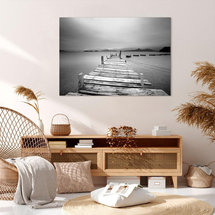 ARTTOR Bilder auf Leinwand 100x70cm Leinwandbild mit Rahmen Brücke See Gross Wanddeko Bild Schlafzim