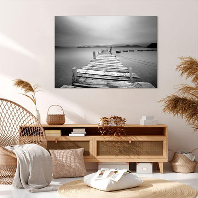 ARTTOR Bilder auf Leinwand 100x70cm Leinwandbild mit Rahmen Brücke See Gross Wanddeko Bild Schlafzim