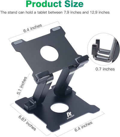 AJ advancegin iPad Stand,【Updated】 Adjustable Eye-Level Aluminum Solid Desktop Tablet Stand Holder P