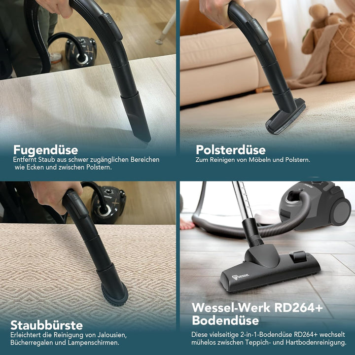 Akitas C5 Bodenstaubsauger mit Beutel, 850W Starke Saugleistung, 9m Aktionsradius, HEPA-Filter für A