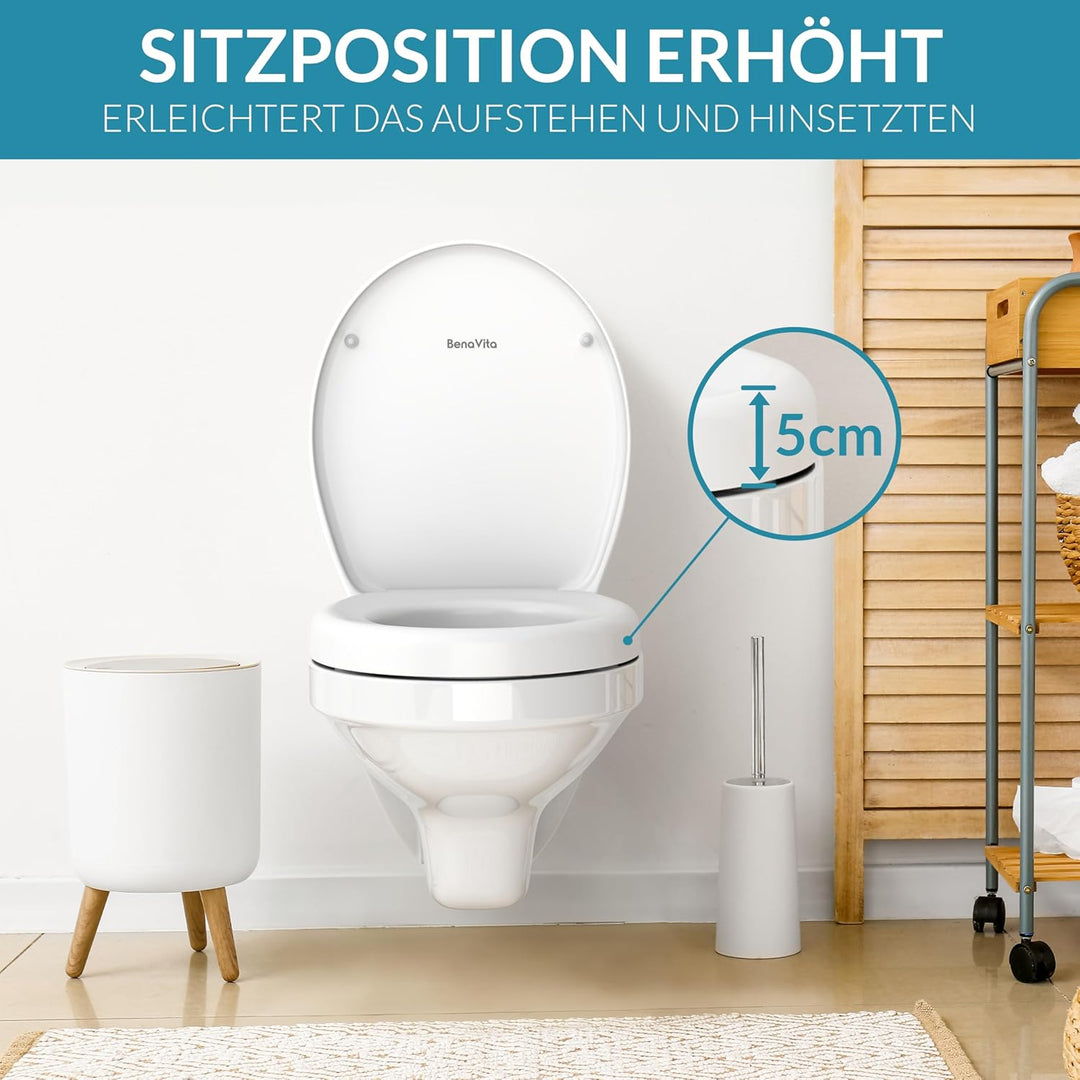 BenaVita WC Sitzerhöhung 5 cm aus Duroplast - Erhöhter Toilettensitz für bequemes Sitzen inkl. Absen