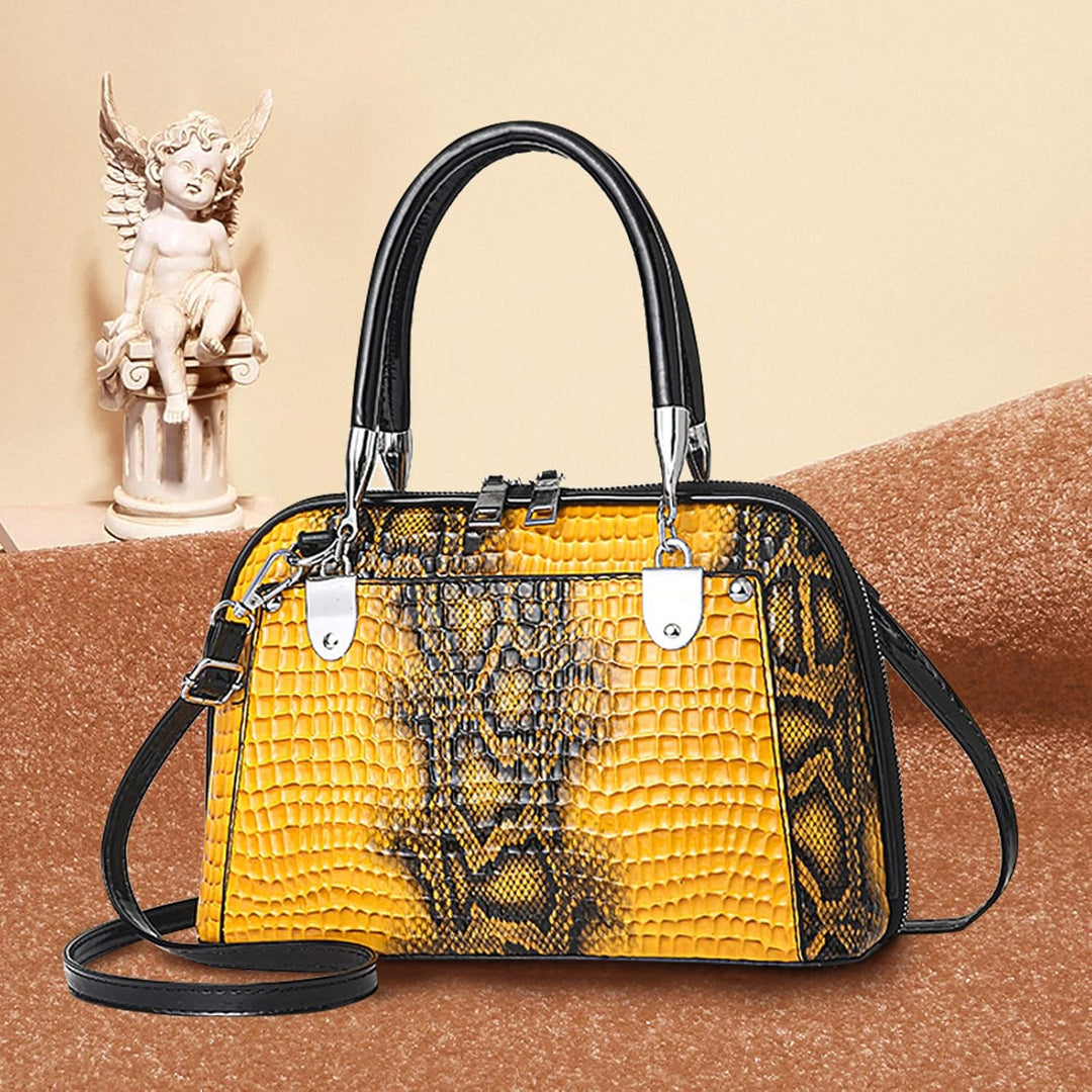 NICOLE & DORIS Retro Handtasche für Frauen Schultertaschen Klassische Krokodil Umhängetasche PU Lede