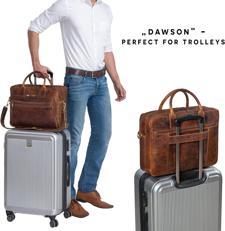 STILORD 'Dawson' Leder Aktentasche Umhängetasche mit Laptopfach 15,6 Zoll Vintage Bürotasche DIN A4