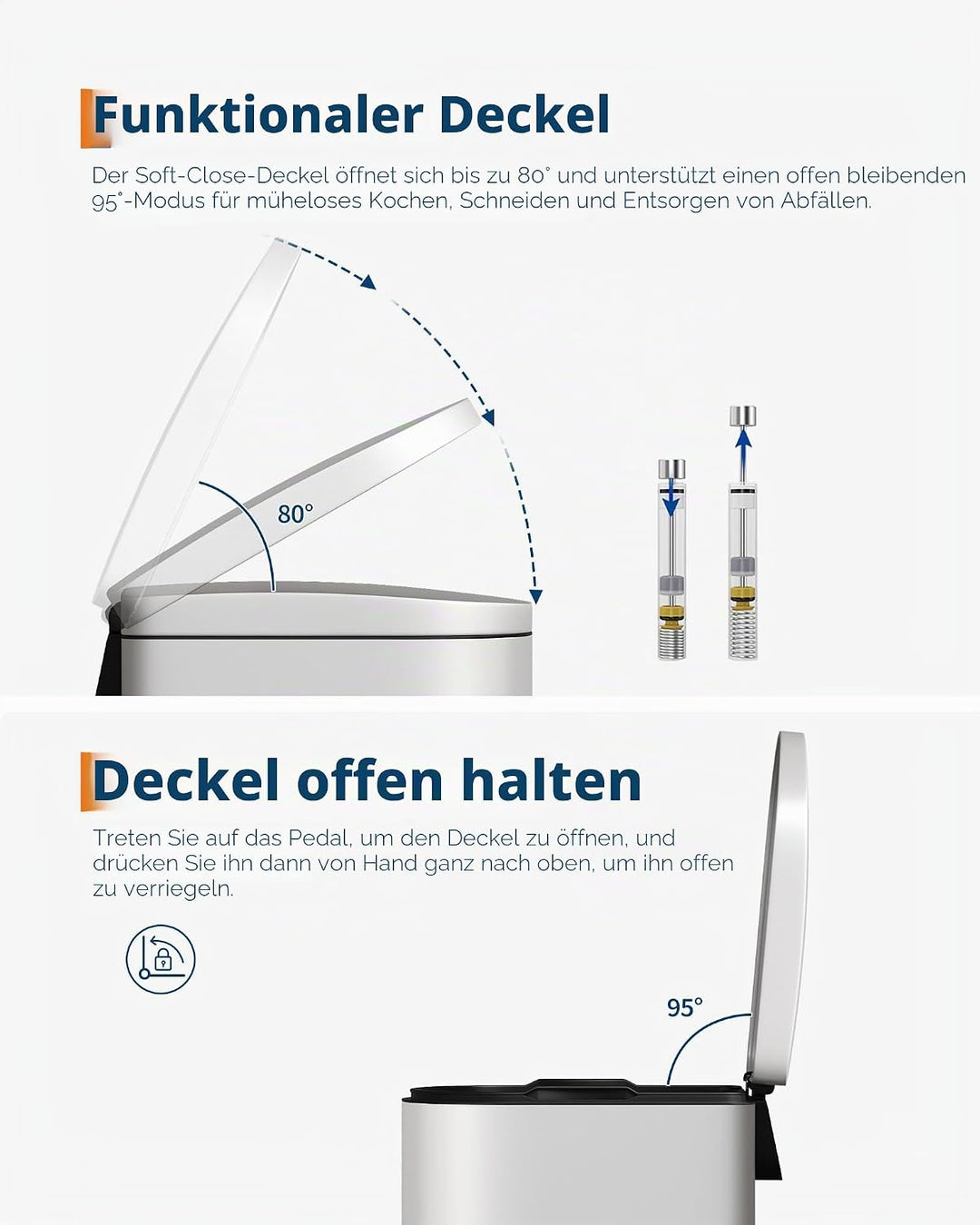 GarveeHome 10-Liter Edelstahl-Badezimmer-Mülleimer mit Edelstahl-Deckel, Fusspedal,wasserdicht, klei