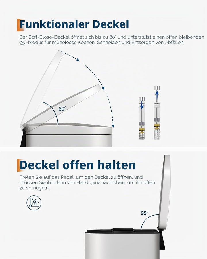 GarveeHome 10-Liter Edelstahl-Badezimmer-Mülleimer mit Edelstahl-Deckel, Fusspedal,wasserdicht, klei