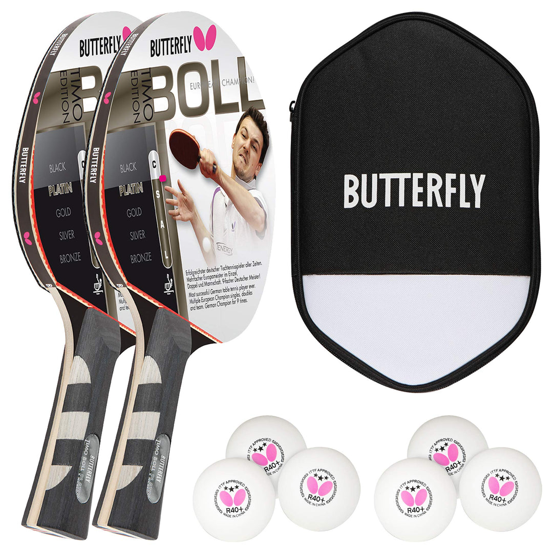 Butterfly Timo Boll Platin 2 x Tischtennisschläger + Cell Case Tischtennishülle + 2 x 3*** ITTF R40+