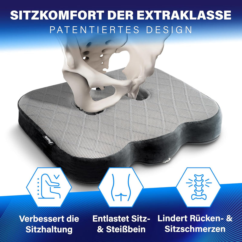 Healthfix® Orthopädisches Sitzkissen für Büro, Auto & Co.- Ergonomisches Sitzen aus Memory Foam mit