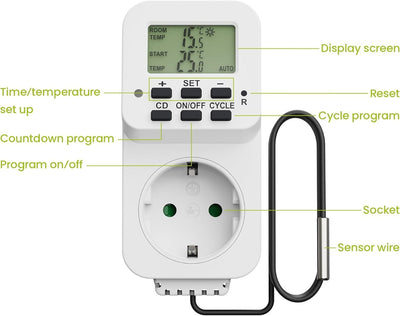 Perfect Steckdosen-Thermostat - Klimaregelung - 5-30°C - 3500W - 230V/16A - für Heiz- und Kühlgeräte