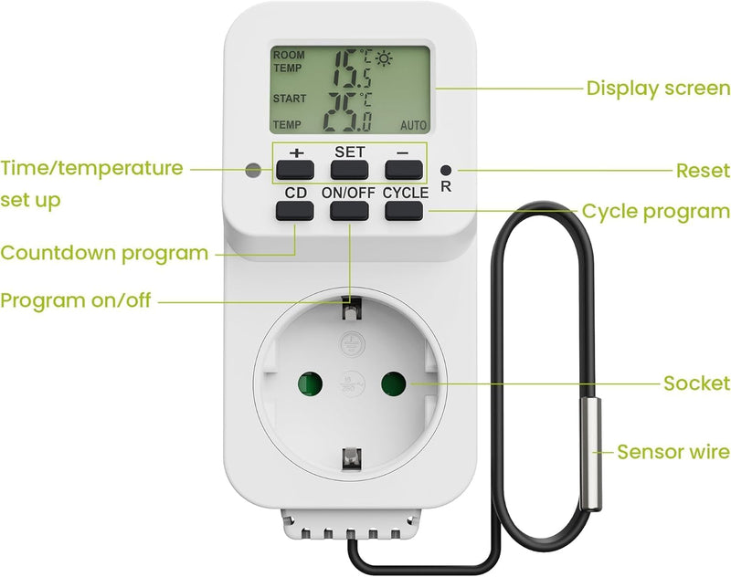 Perfect Steckdosen-Thermostat - Klimaregelung - 5-30°C - 3500W - 230V/16A - für Heiz- und Kühlgeräte