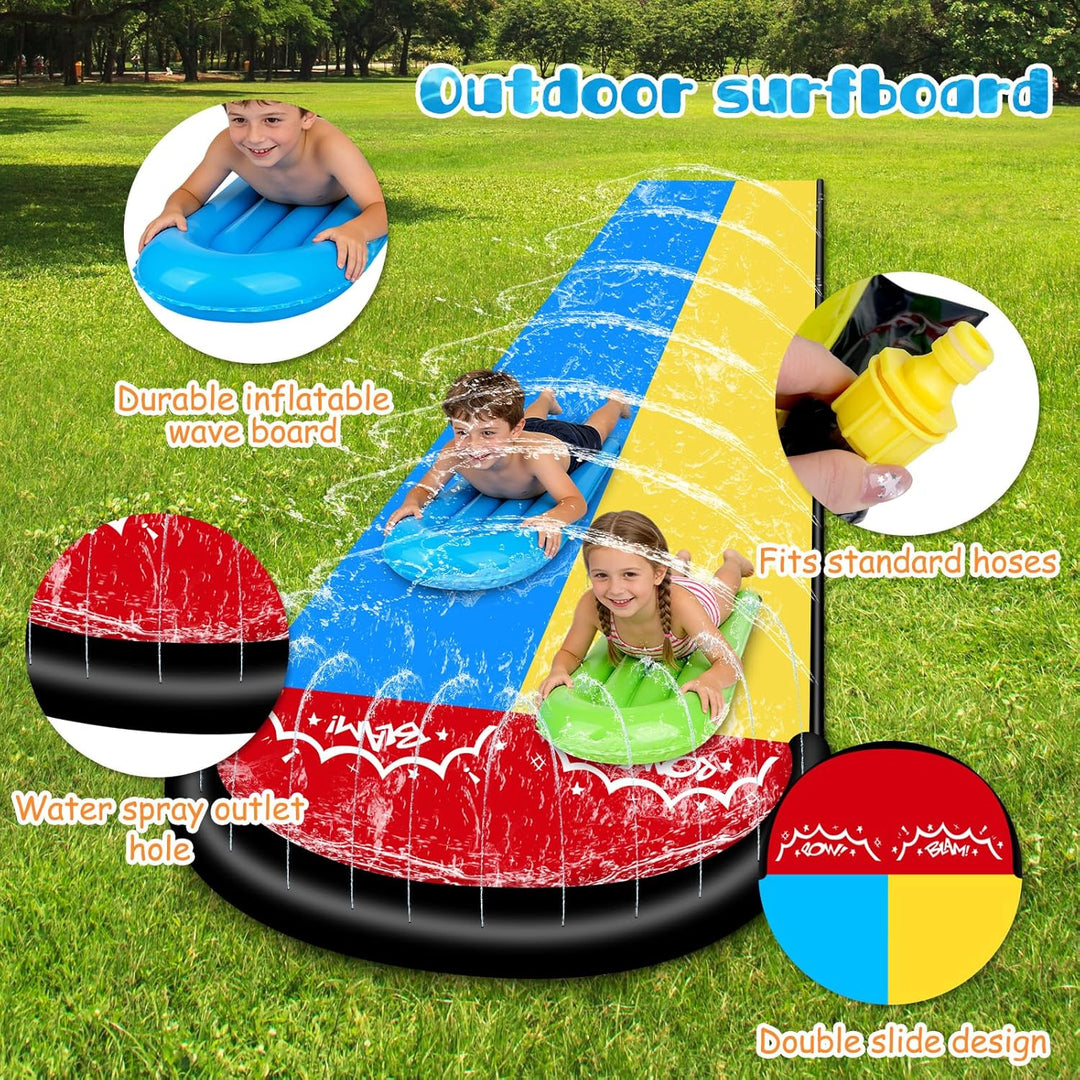 Wasserrutsche Garten für Kinder, 15.8ft/480cm Wasserrutschmatte mit 2 Bodyboards, Aufblasbare Wasser