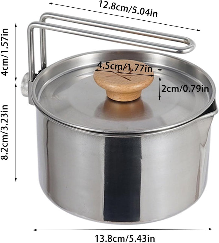 Camping Kochtopf Aus Edelstahl Mit Deckel Und Abnehmbarem Griff, 1 L Grosser Camping Wasserkocher, K