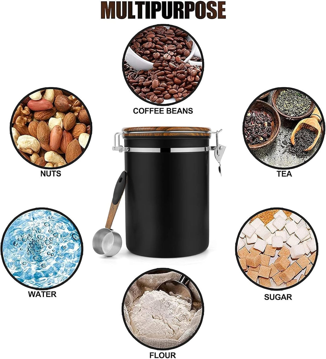 Dreamhigh® Kaffeedose Luftdicht 1kg Bohnen - Kaffeebehälter aus Edelstahl mit Messlöffel, Deckel aus
