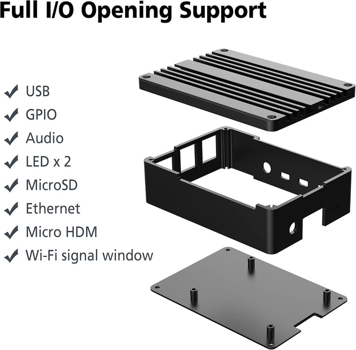 Akasa Pi-4 Pro | Lüfterloses Raspberry Pi 4 Gehäuse | Lüfterloses Gehäuse | Vollaluminium | Thermo-K