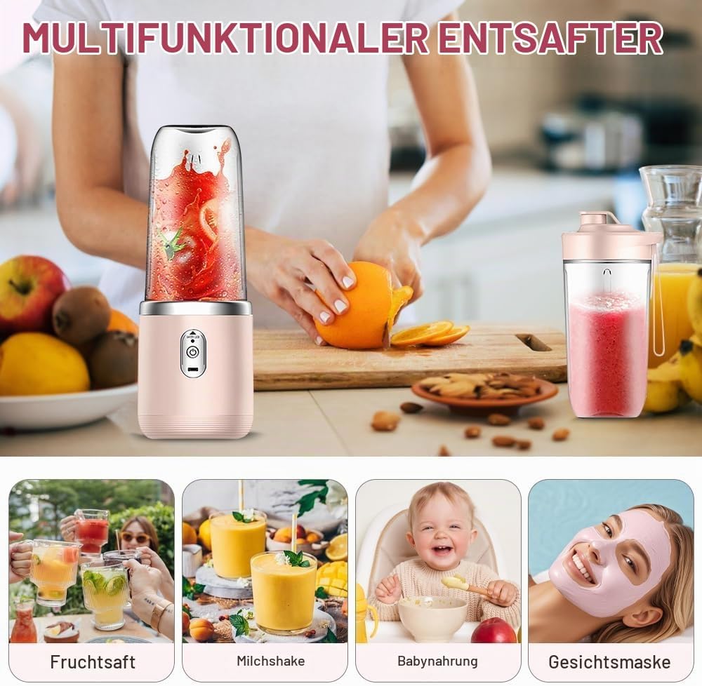 Tragbarer Mixer, 400ml Mixer Smoothie Maker to Go, Portabler Elektrischer Saftpresse, Mini Standmixe
