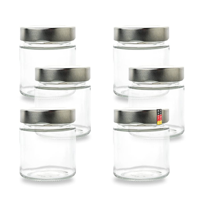 flaschenbauer.de - 6er Set Gewürzgläser Set 154ml - TO 58 Deep Mündung, Silberne Deckel - Ideal für