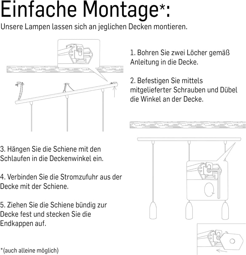 Buchenbusch urban design Pendelleuchte 3-flammig dark edition, Lampe Esstisch mit Textilkabel Light