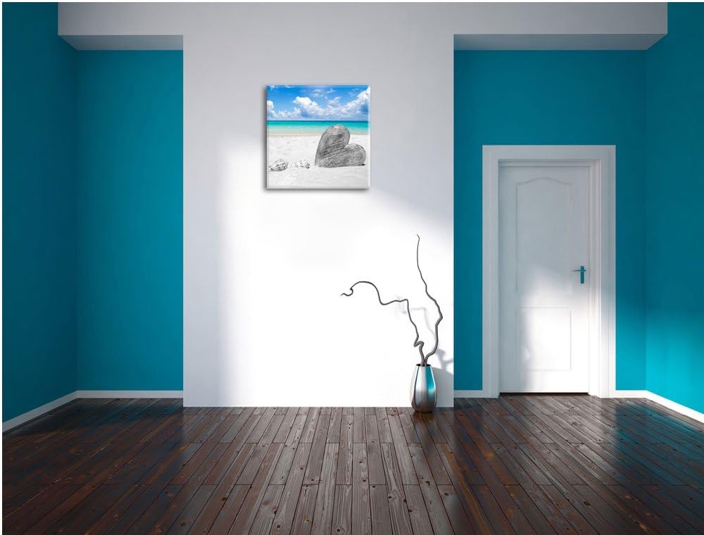 Pixxprint Weisser Sandstrand mit Muscheln Schwarz/Weiss, Format: 70x70 auf Leinwand, 70x70