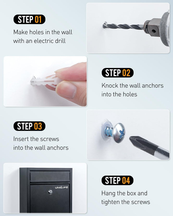 Uniclife Briefkasten Abschliessbarer Wandbriefkasten für draussen grosser BriefkastenSchlüsselschlos