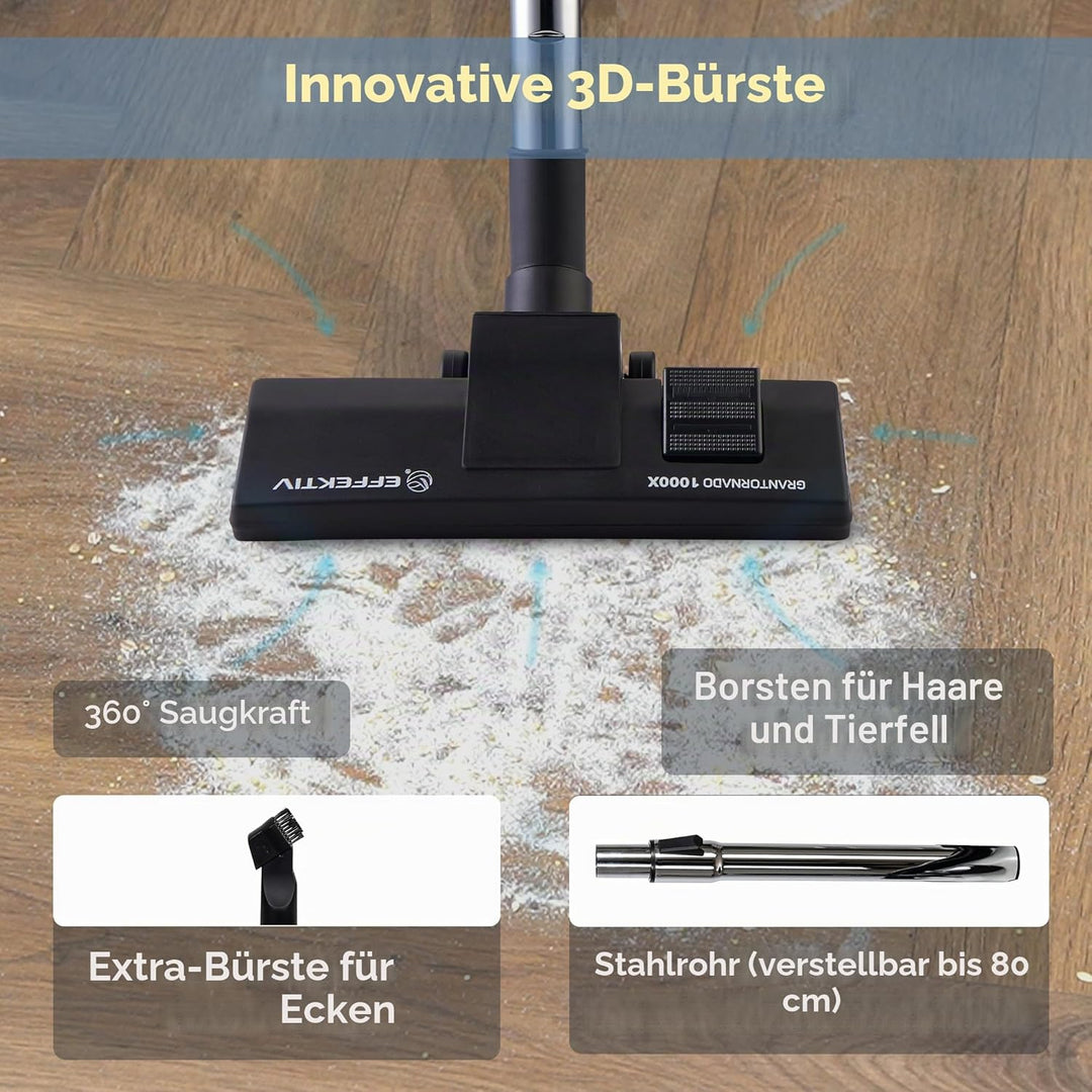 EFFEKTIV Beutelloser Staubsauger GranTornado 1000X, Cyclone 1200W Power Kompakte Bodenstaubsauger oh