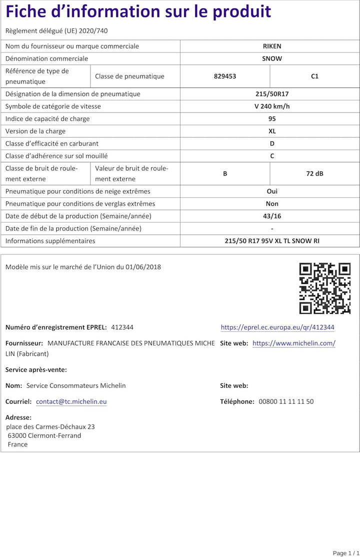 Riken Snow XL - 215/50R17 95V - Winterreifen