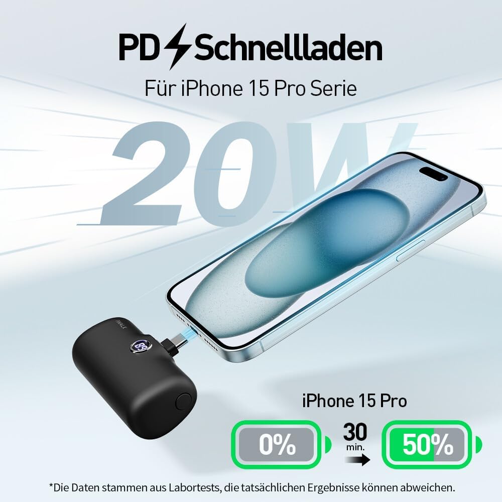 iWALK Powerbank 4800mAh,USB-C Ausgabe & Eingabe, 20W Schnellladung Tragbares Ladegerät, Petit Extern