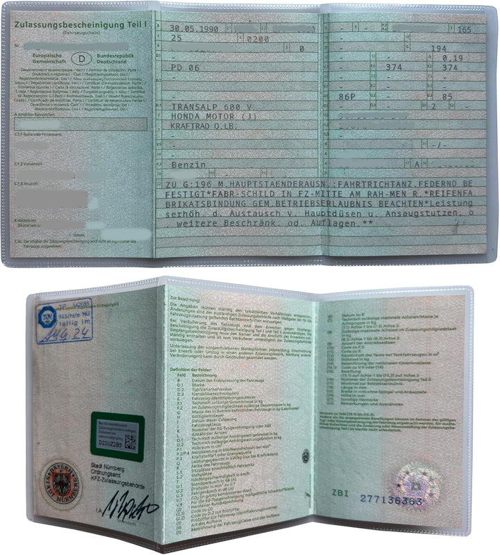 2 Stück Premium Fahrzeugscheinhülle für KFZ-Zulassungspapiere Etui Hülle Transparente Fahrzeugpapier