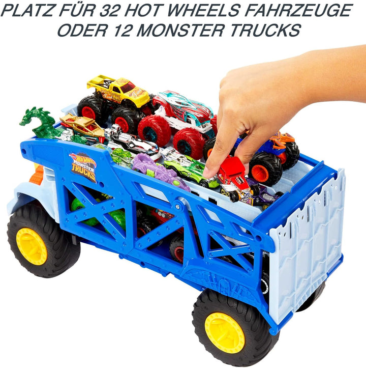HOT WHEELS Monster Trucks Transporter Nashorn - Schlepper, Platz für 12 Monster Trucks oder 32 Hot W