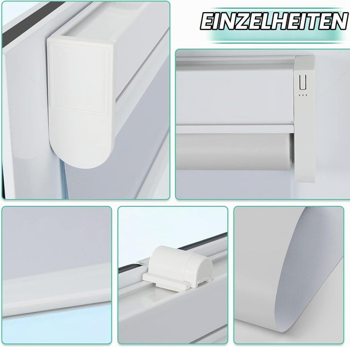 Allesin Elektrische Rollos mit Fernbedienung, Weiss Verdunklungsrollo 45x120cm (BxH) Klemmträger Ohn