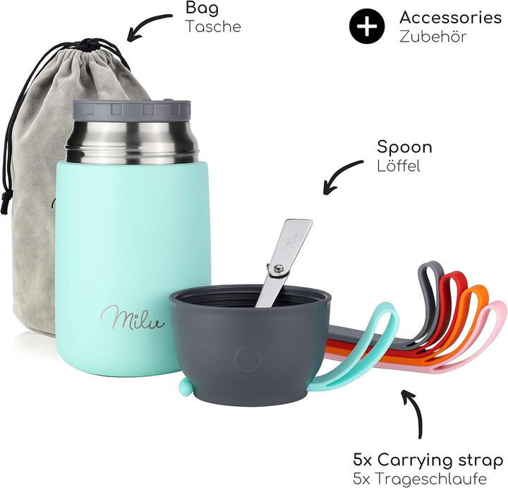 Milu® Thermobehälter 450, 650ml, 800ml | Edelstahl Warmhaltebehälter | Essensbehälter | Speisegefäss