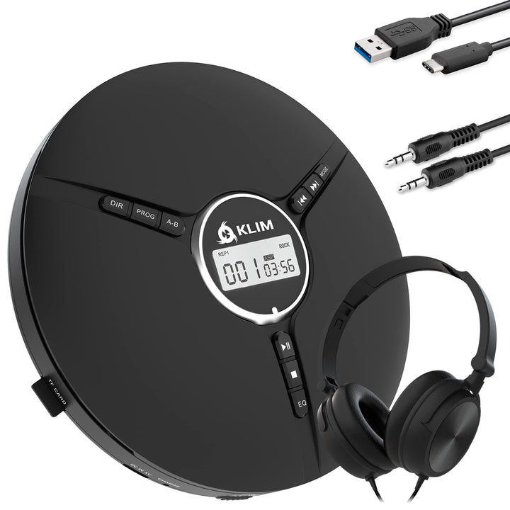 KLIM Discman mit Kopfhörer - Tragbarer CD-Player mit Kopfhörer - mit eingebautem Akku - NEU 2024 - K