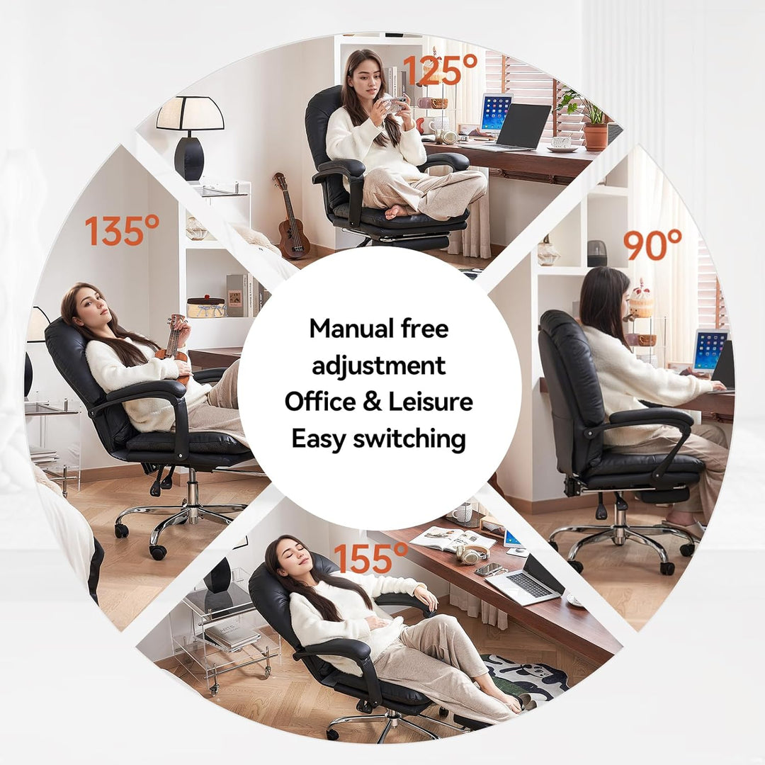 EMIAH Ergonomischer Bürostuhl mit Fussstütze, Verstellbarer Schreibtischstuhl Echtes Leder, Bequeme