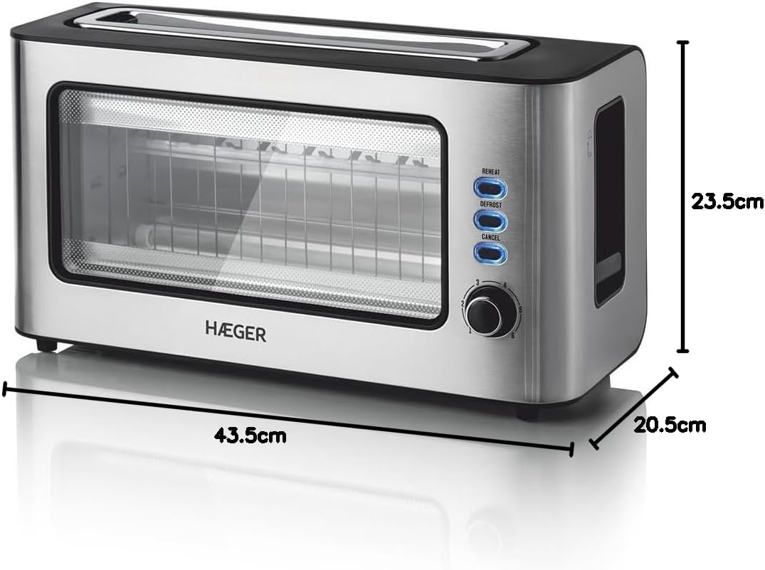 HAEGER Fenster-Toaster – 1 extra breite Öffnung, 1000 W, 6 Temperaturen, Edelstahl