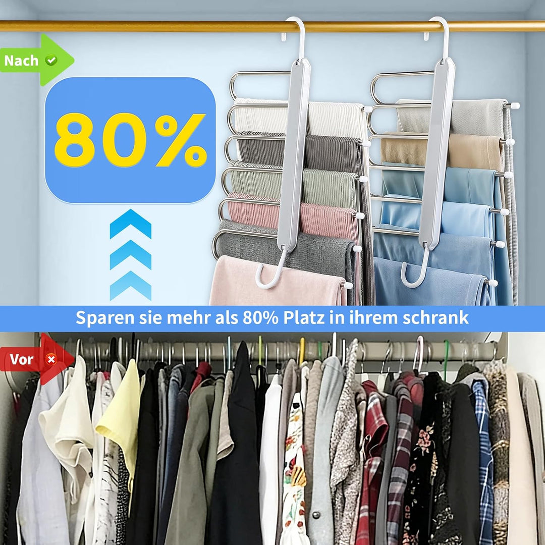 MOPUP Hosenständer, platzsparend, 2er-Pack 6-in-1-Hosenständer aus Edelstahl, multifunktionaler, Rut